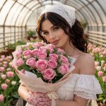 19 розовых роз с зеленью и упаковкой